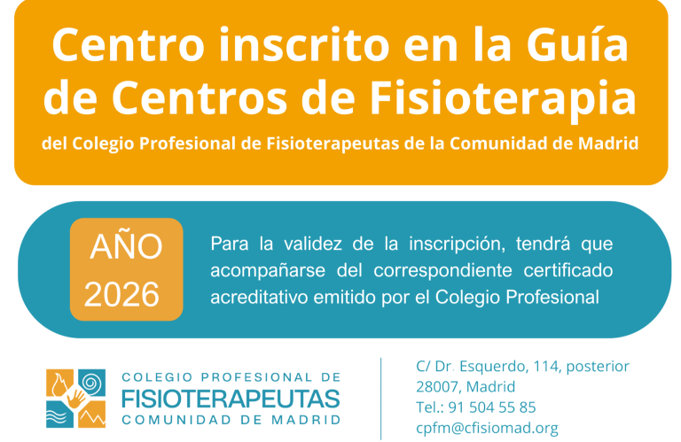 Centro inscrito en el Colegio de fisioterapeutas de la Comunidad de Madrid Centro inscrito en el Colegio de fisioterapeutas de la Comunidad de Madrid